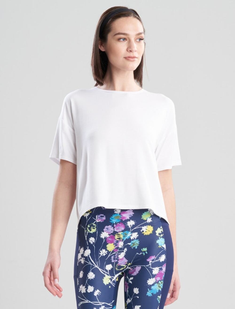 JOSIE NATORI Women's Layering Elements Boxy Tee M White Stretch Round Neck NWOT